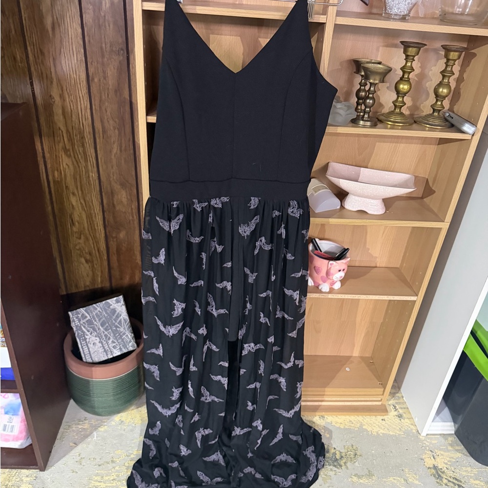 Hot Topic Black and Gray Bats Maxi Open Dress With Shorts